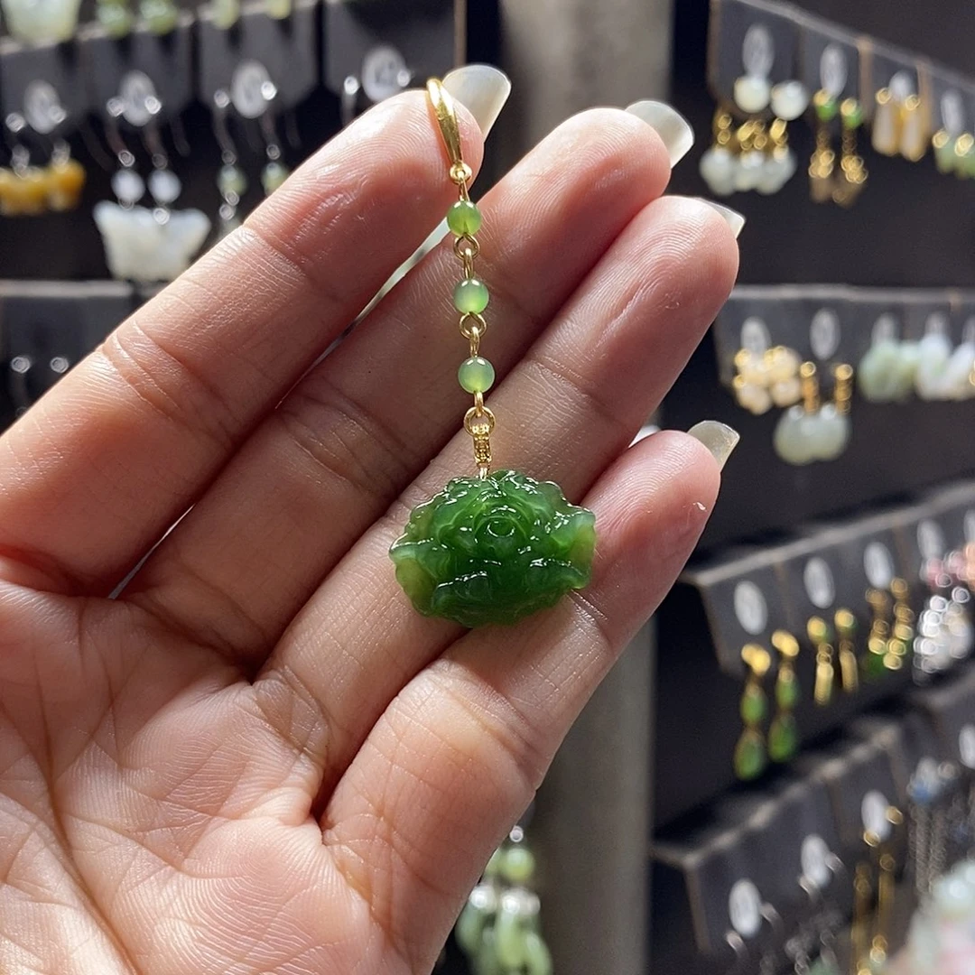 和田玉银S925镀金镶嵌耳饰睿