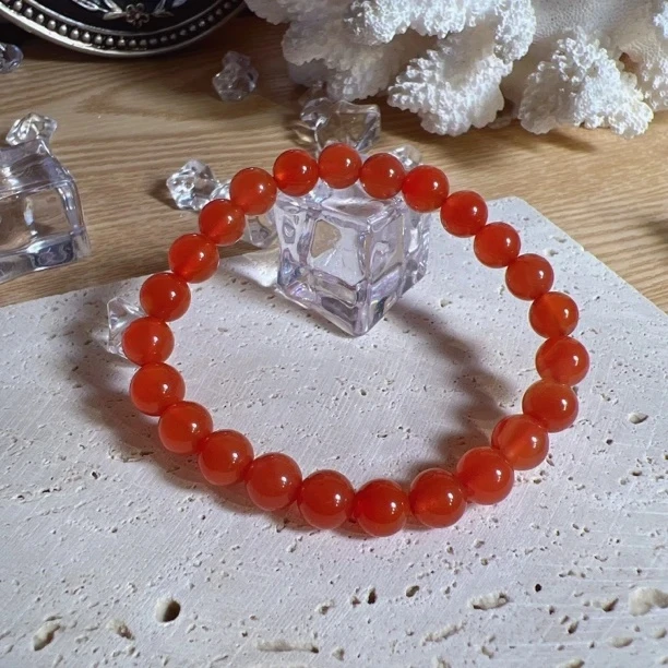 【田老师甄选】7.5mm+特级天然保山冰红南红玛瑙单圈手串多样性发一