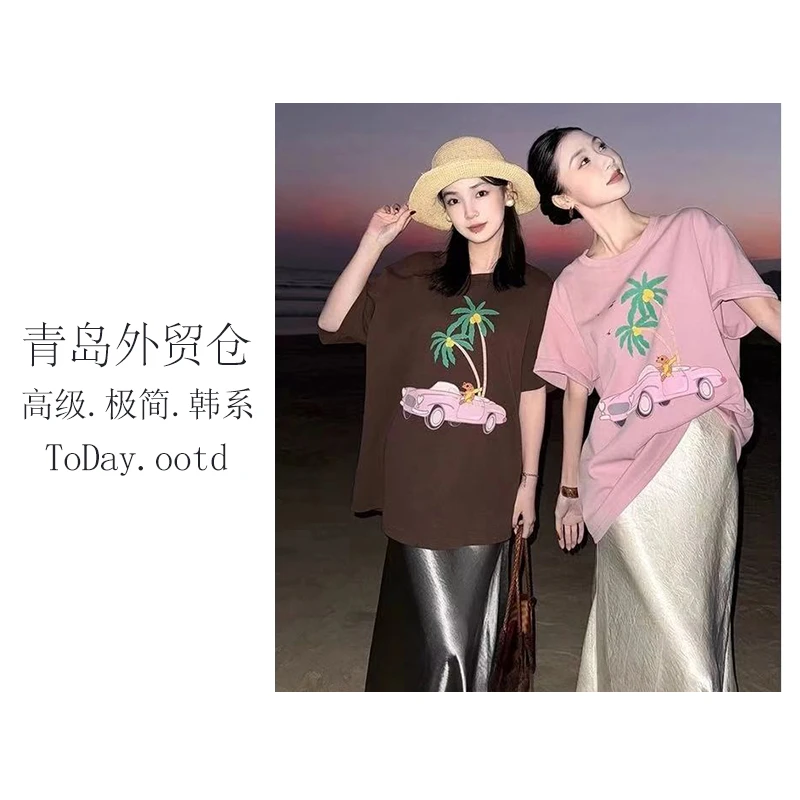 【环椰游】印花短袖t恤女2025新夏经典设计感宽松上衣-9857