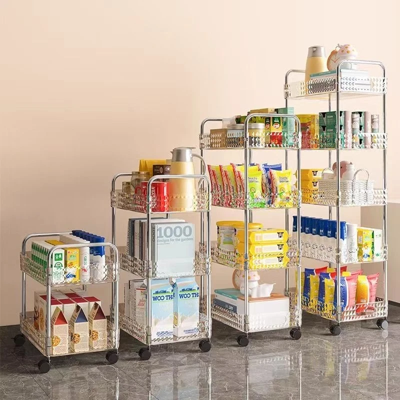 客厅零食置物架高颜值多层架子小推车家用大容量移动透明门后收纳