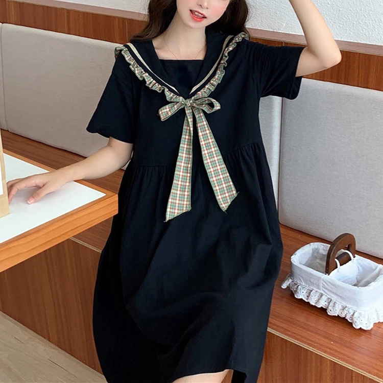 胖大童夏季连衣裙12胖女孩宽松15岁加肥加大码显瘦蝴蝶结学生裙子