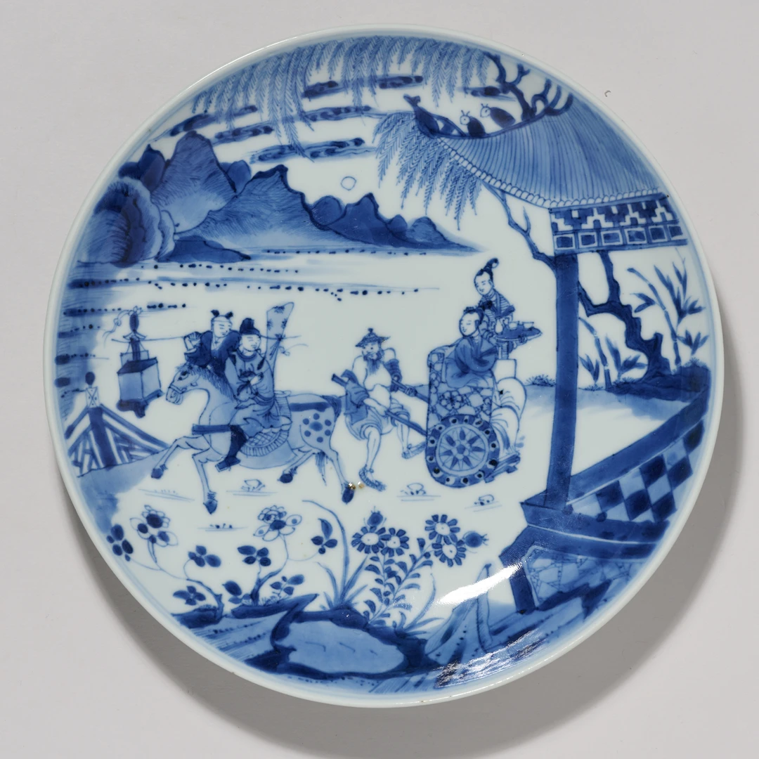 12、清雍正 青花西厢记故事图盘【祥德99拍卖】