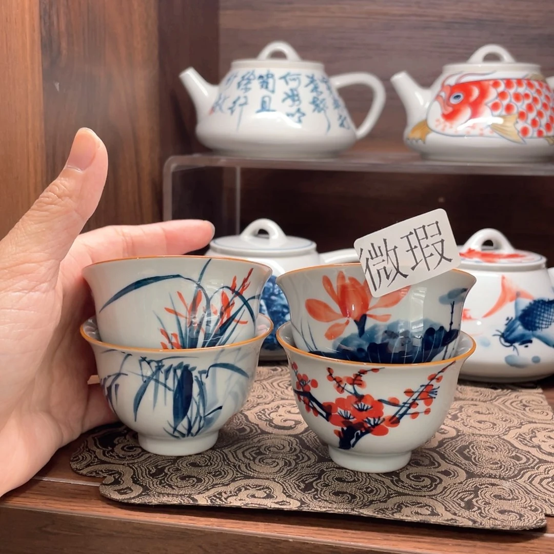 釉下手绘茶具微瑕