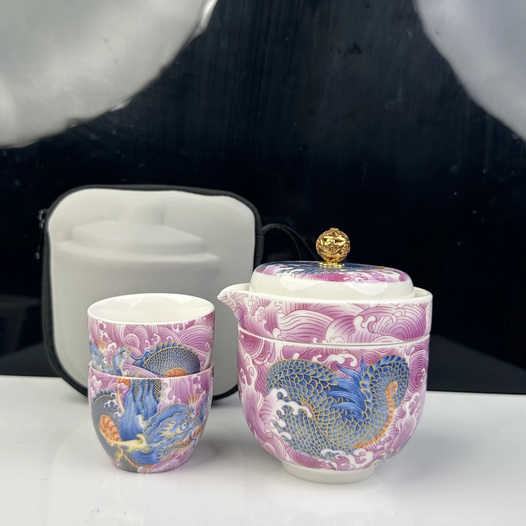 白瓷【紫龙】一壶2杯 C0843