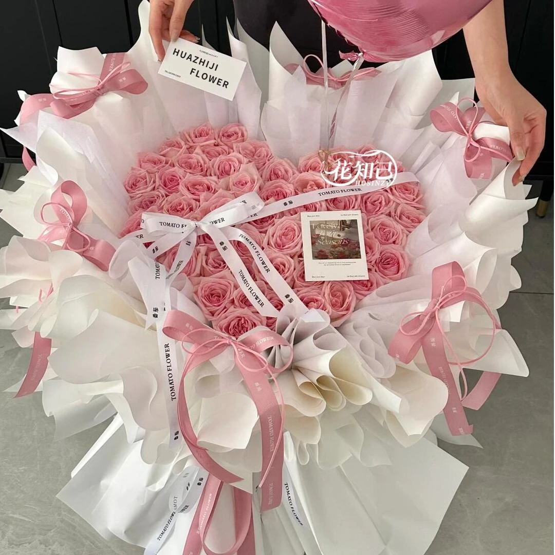 【99%女孩的梦中情花❤彩灯】99枝/52枝/33枝心形粉玫瑰花束送女友生日礼物鲜花同城配送小时达