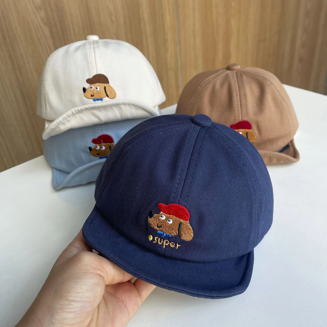 宝宝帽子春秋时尚小狗刺绣软檐棒球帽男女童遮阳防晒婴儿鸭舌帽潮