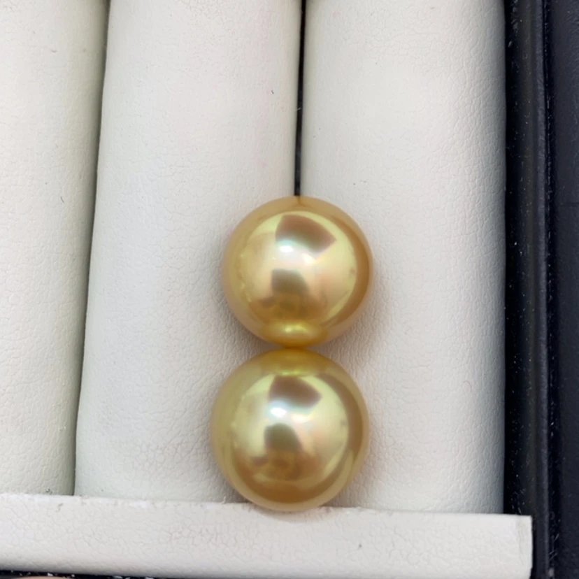 【闪购商品】18K金镶嵌耳饰海水珍珠芭***师金珠对珠13-14m可定制珍