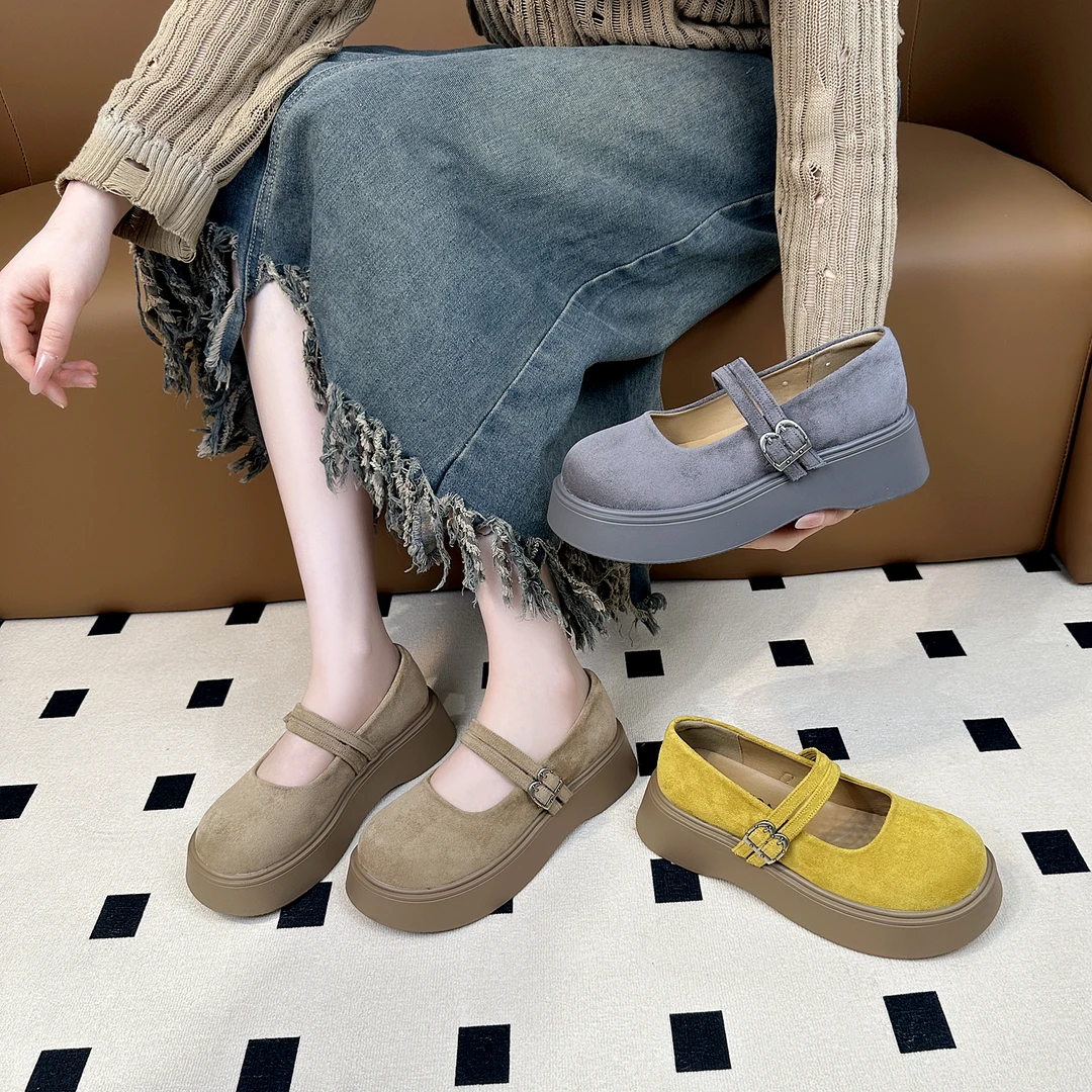 洋气复古厚底玛丽珍单鞋女2025春季新款一字扣配裙时装显瘦乐福鞋