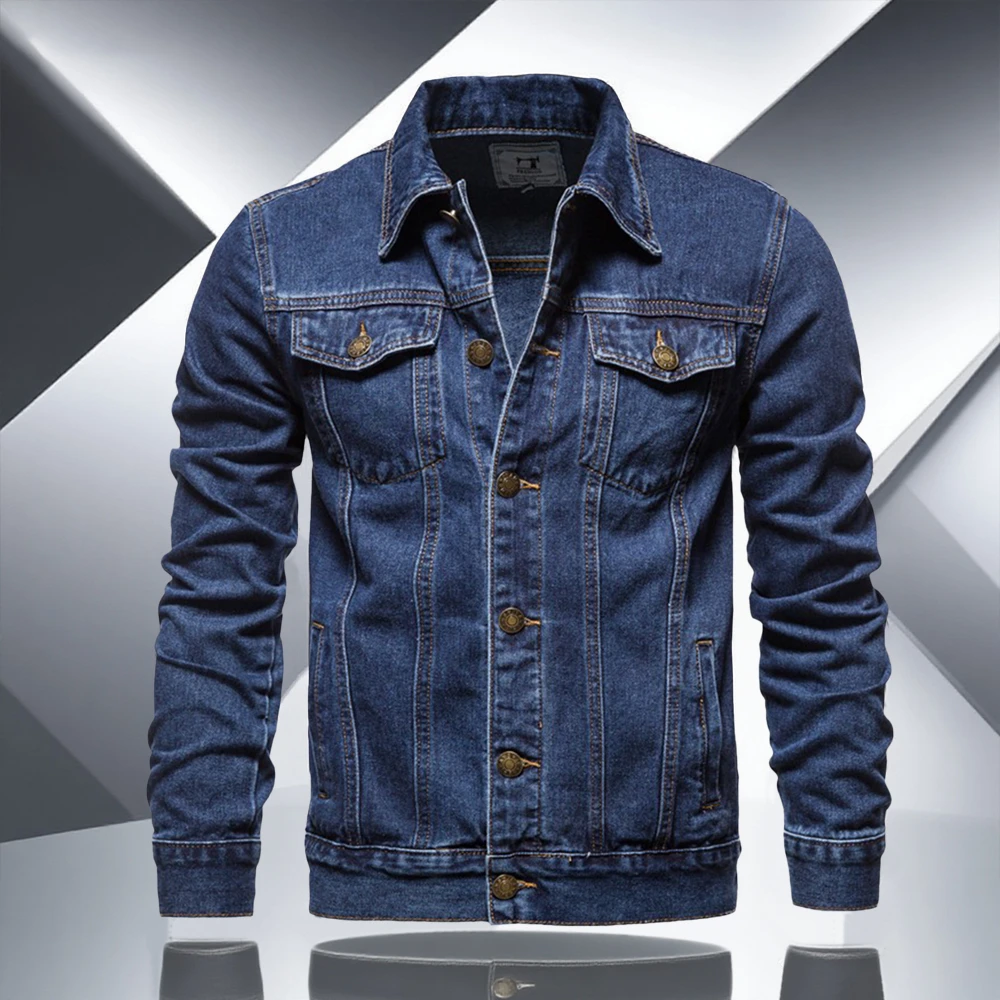 新款男装韩版复古翻领夹克秋冬季百搭牛仔外套休闲宽松潮流时尚男