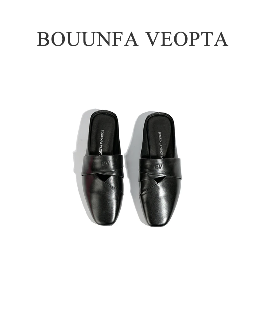 BOUUNFA VEOPTA夏季新款低跟包头百搭舒适镂空半拖职场休闲风D06