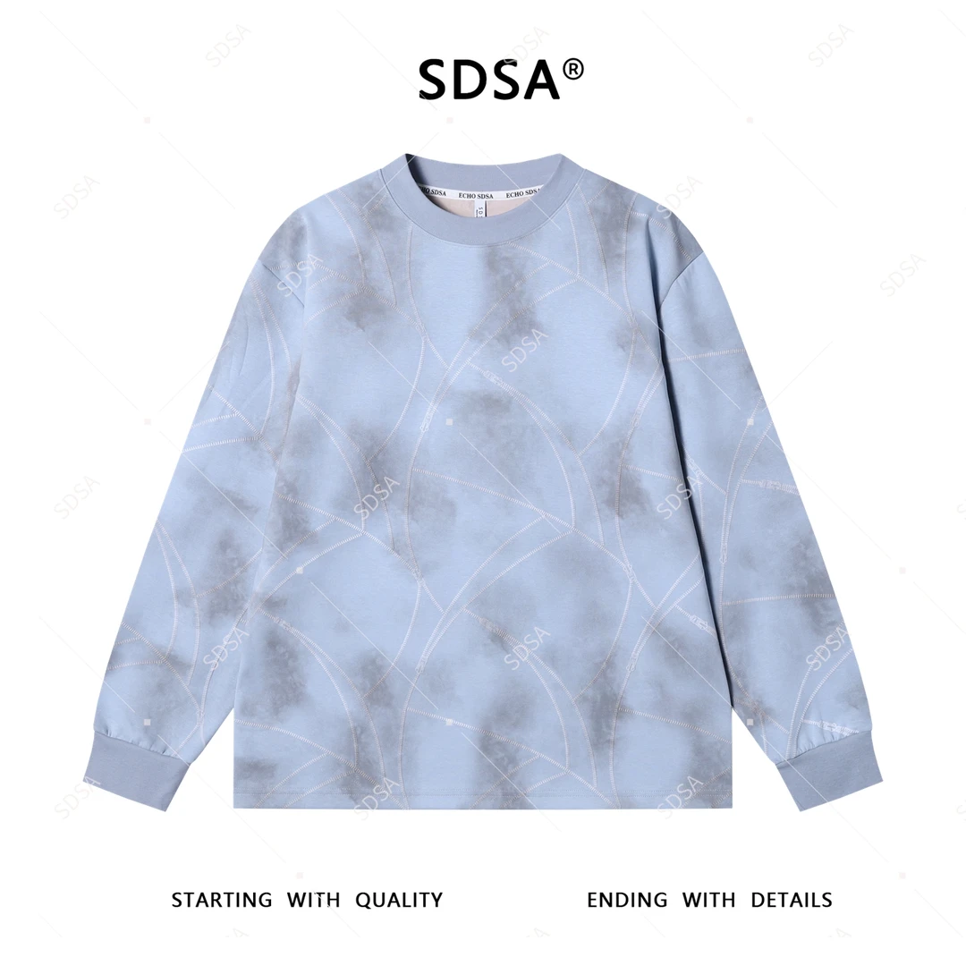SDSA男士2025新款轻奢痞帅男装扎染拉链印花圆领卫衣百搭时尚上衣