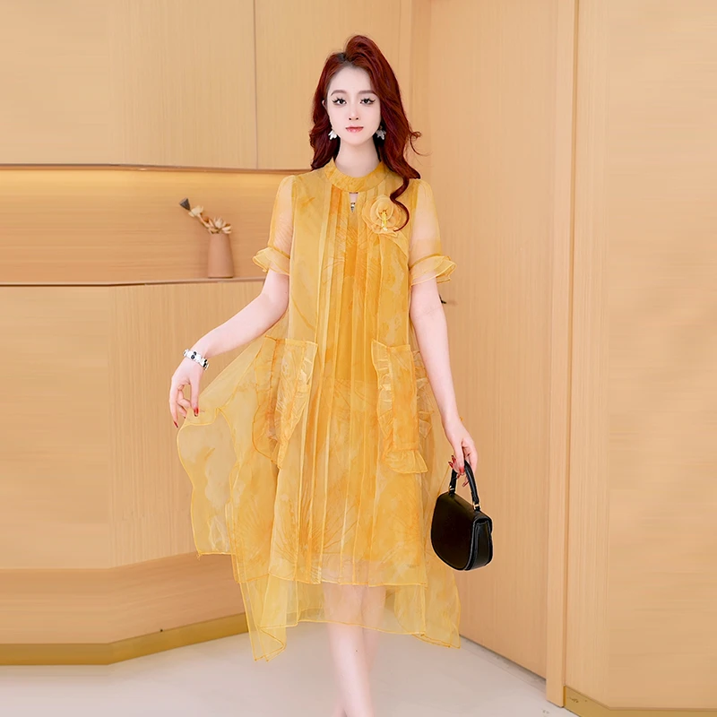 【连衣裙】夏季新款时尚修身法式洋气气质显瘦减龄宽松连衣裙