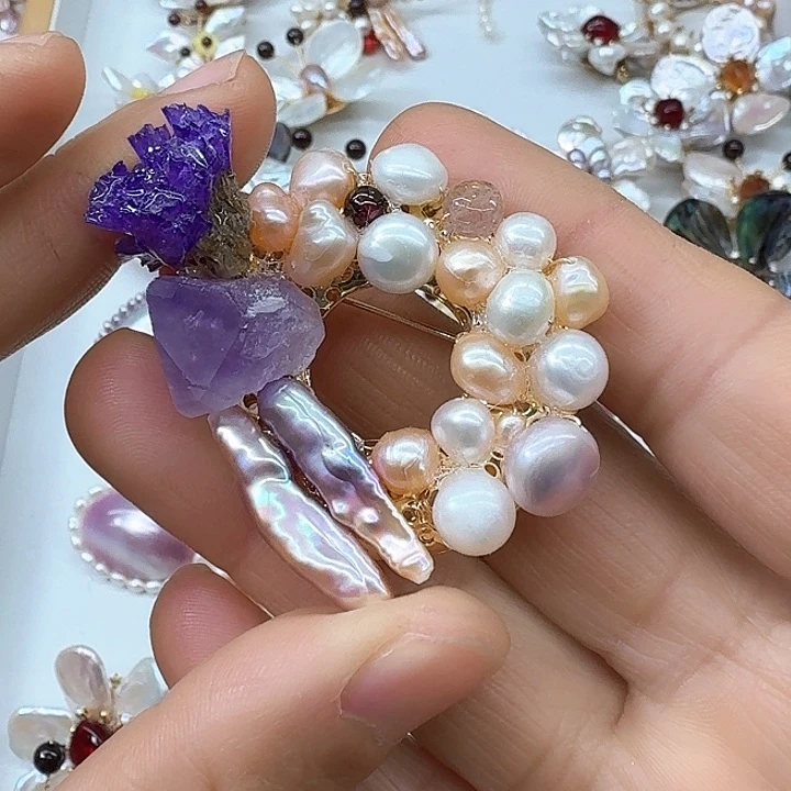 淡水珍珠胸饰银S925镶嵌