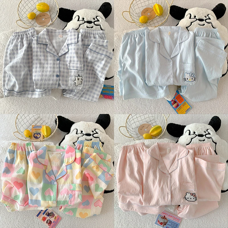 【三件套刺绣卡通】云朵棉睡衣女夏季短袖可爱少女ins风家居服套装