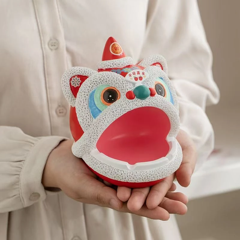 国潮醒狮烟灰缸石膏娃娃手工diy创意涂色涂鸦玩具儿童彩绘创作