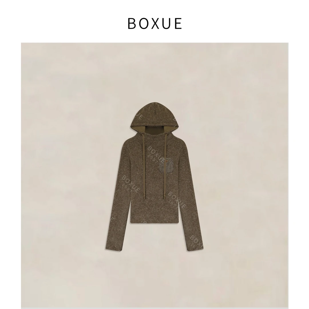 BOXUE“曲奇”2025秋冬高级感口袋拉毛连帽轻奢 卫衣#250928WY5241