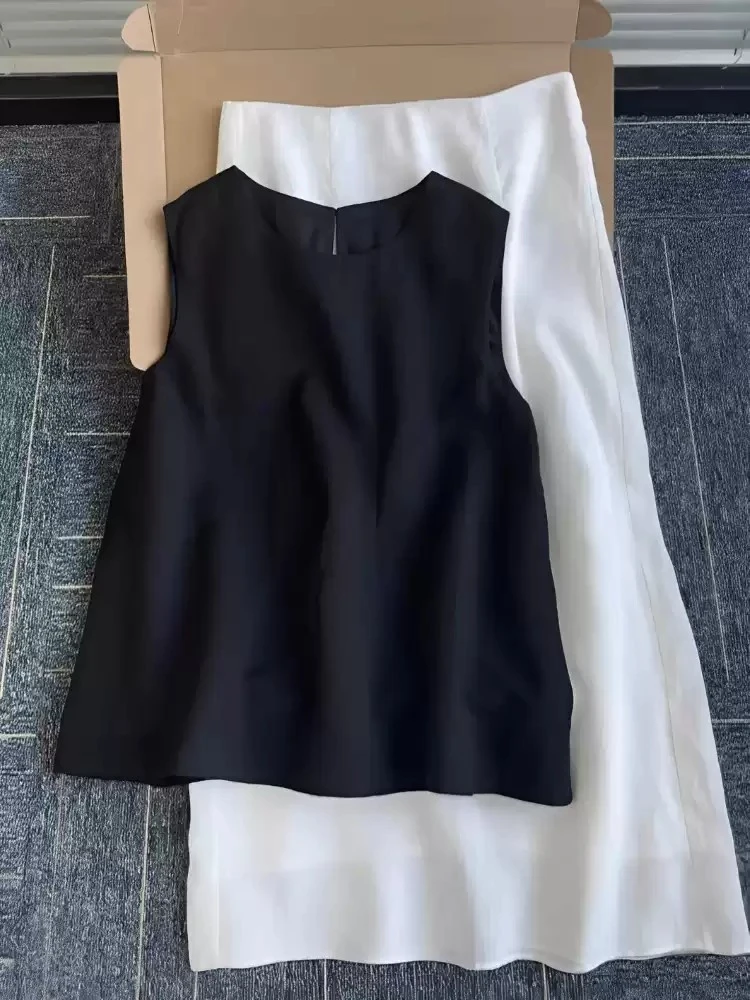 韩版高级感黑色背心衬衫女夏季新款慵懒风休闲宽松百搭无袖上衣潮