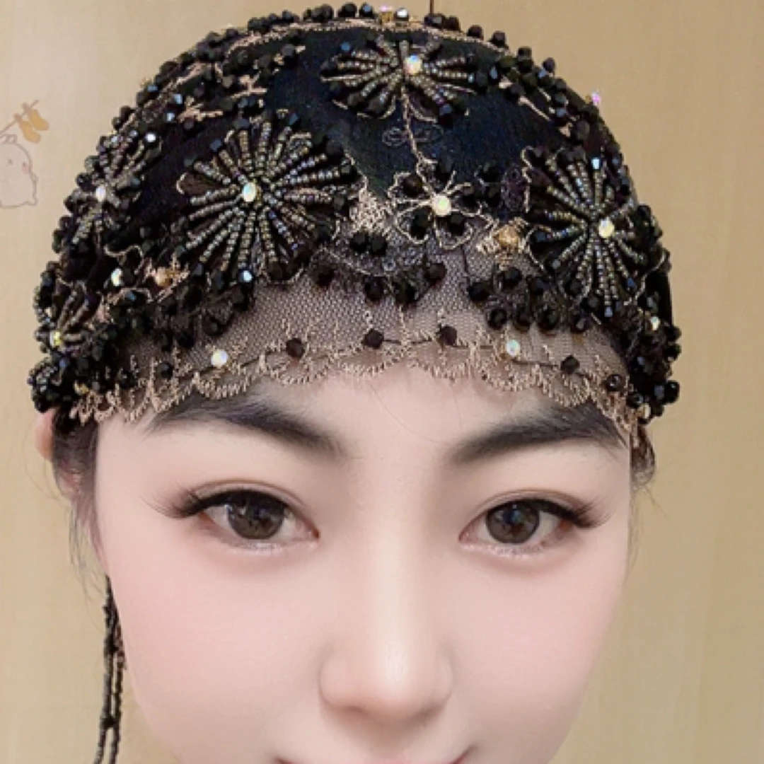 黑色百搭亮钻手工帽