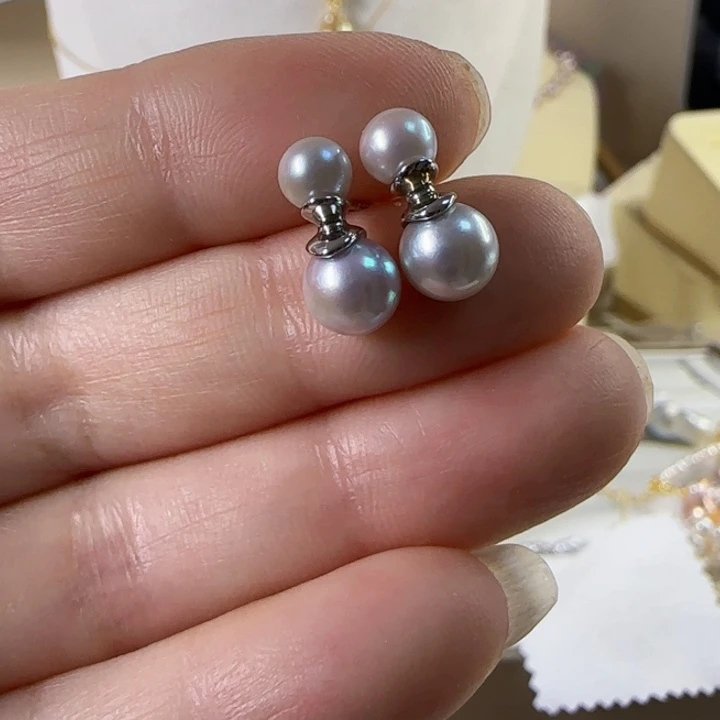 海水珍珠双珠真多麻银S925镶嵌周**^