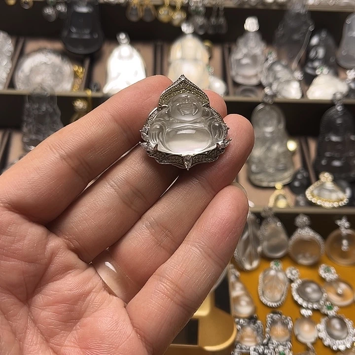 小***女石英质玉银S925镶嵌佛公