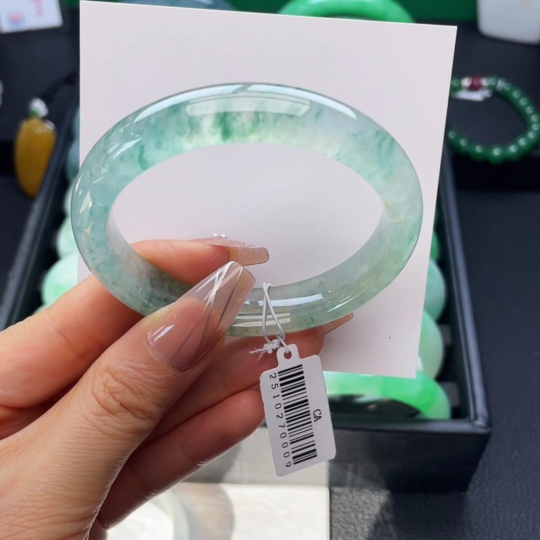 翡翠未镶嵌手镯52圈高冰飘花贵妃镯 主推款