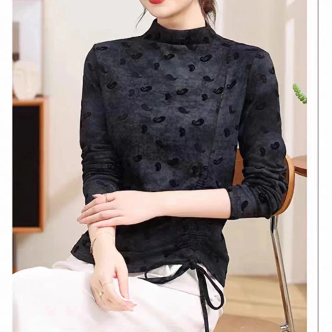 【娜姐家】31#气质复古磨毛绒扎染半高领小衫