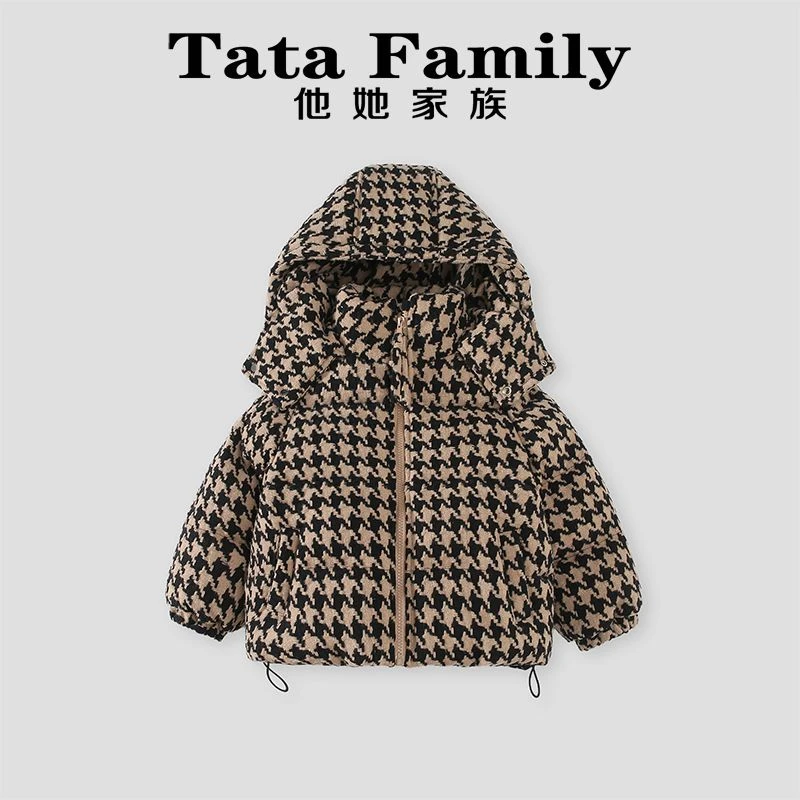 2025新款男童棉服加厚外套千鸟格连帽中小童棉衣保暖24612