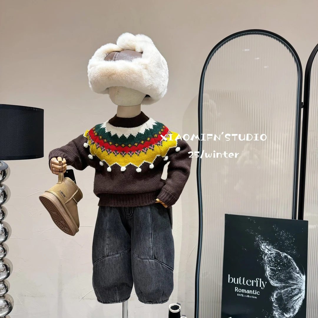 现货【实体品牌】2025毛衣加绒圣诞秋冬款韩版男童洋气痞帅童装626