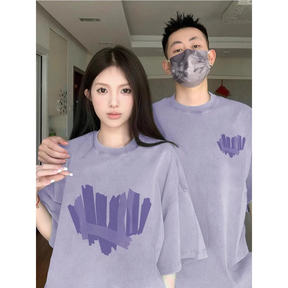 小众网红高级感淡紫衣服潮特别的disoo情侣装2025新款夏装t恤短袖