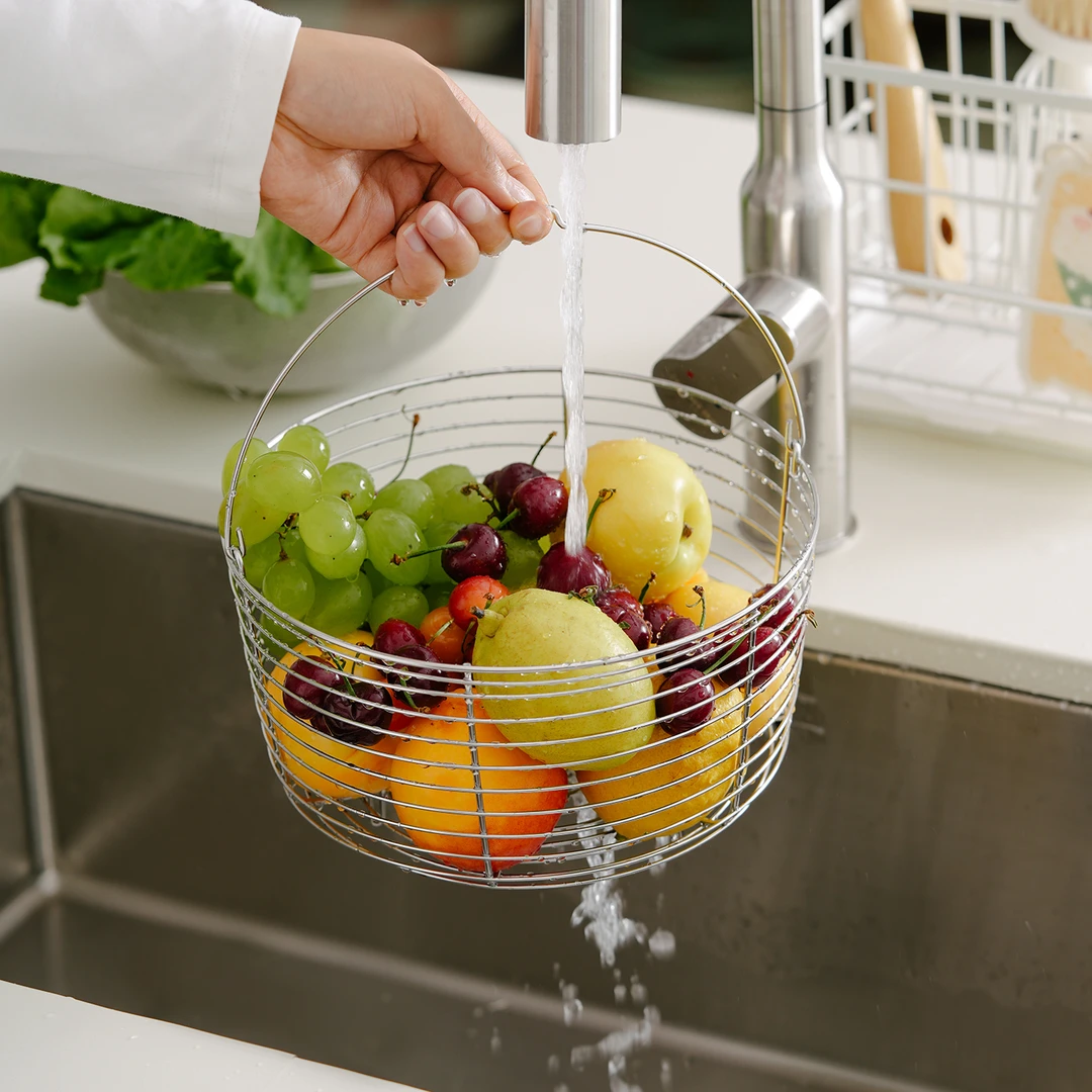 肆月简实不锈钢圆形沥水篮家用厨房洗菜篮水果收纳篮碗盘沥水篮子