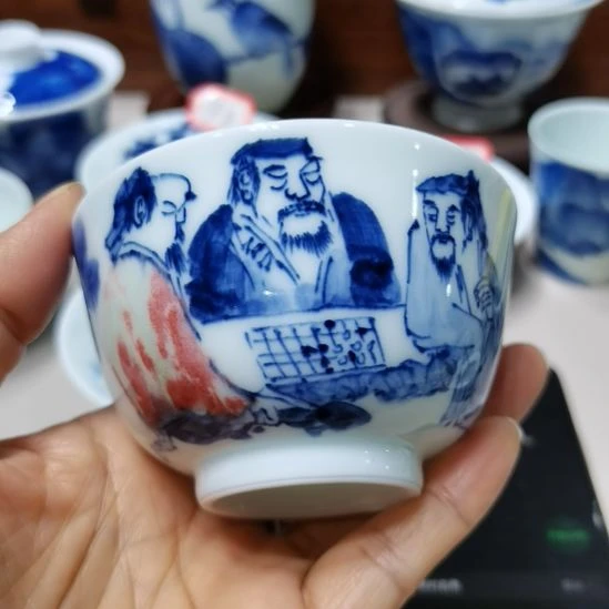 骑***下杯张学鸿老师青花釉里红微瑕