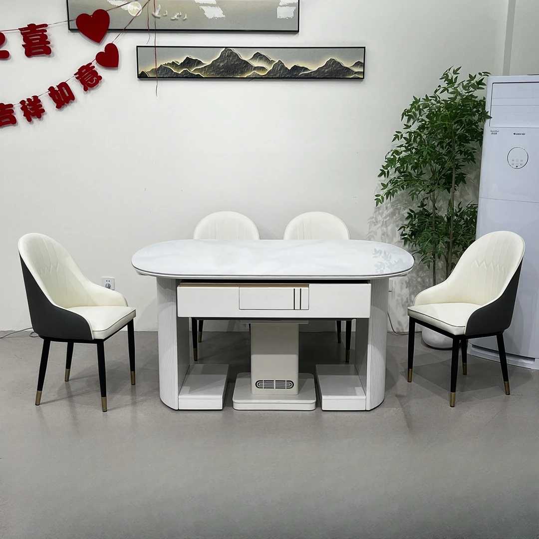 家用岛台餐桌麻将组合桌暖菜火锅恒温取暖一体桌静音机芯轻奢风