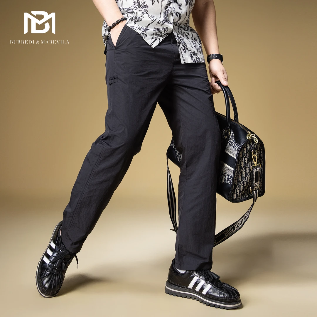 男士高端休闲裤2025新款捏褶口袋直筒裤子男款潮流百搭薄款长裤