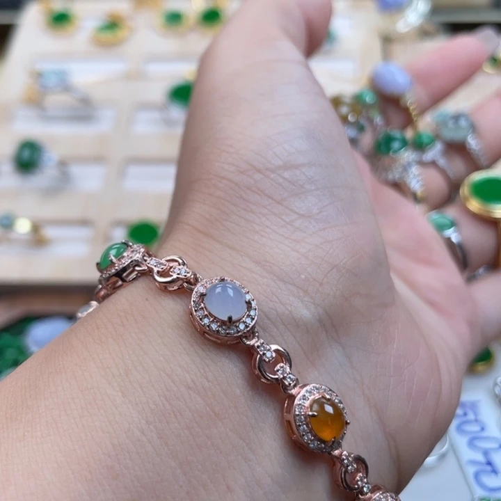 银S925镶嵌手链翡翠记***7手链