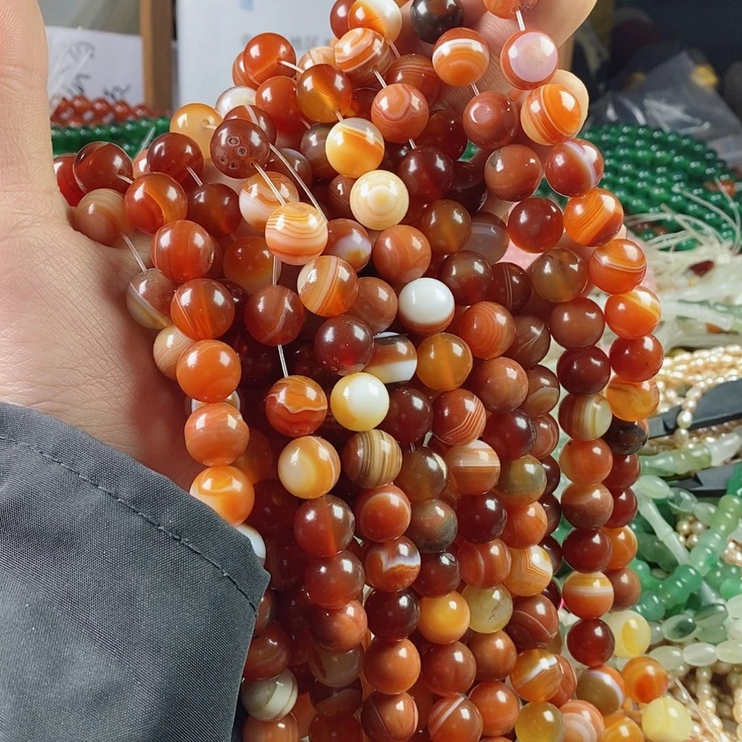 玛瑙/玉髓珠宝半成品合金一条天然12mm蚕丝红玛瑙圆珠