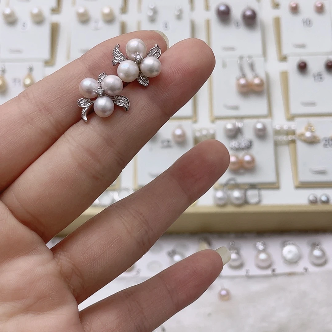 原***n淡水珍珠银S925镶嵌耳饰