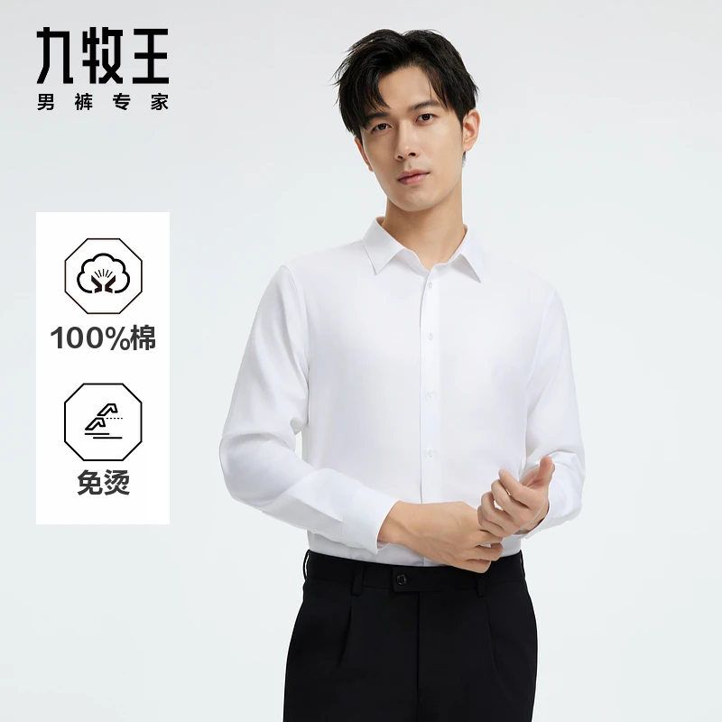 [商场同款]九牧王男装2025春夏新款高棉舒适免烫商务男款长袖衬衫