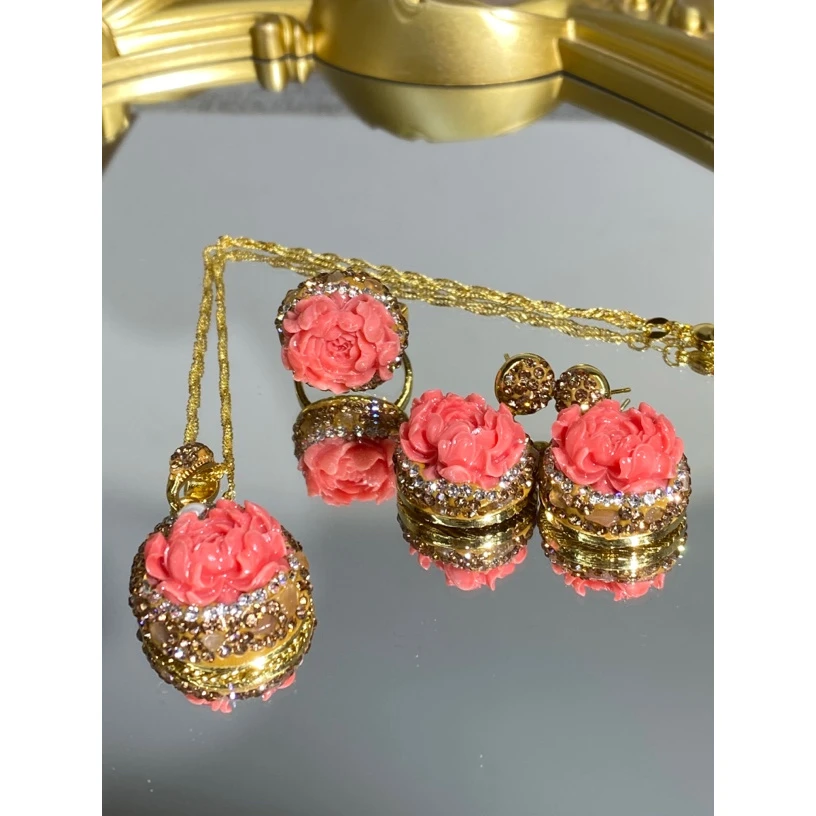 铜合金合成锆石戒指 TTSD 粉色时尚潮流百搭款套装戒指 8424