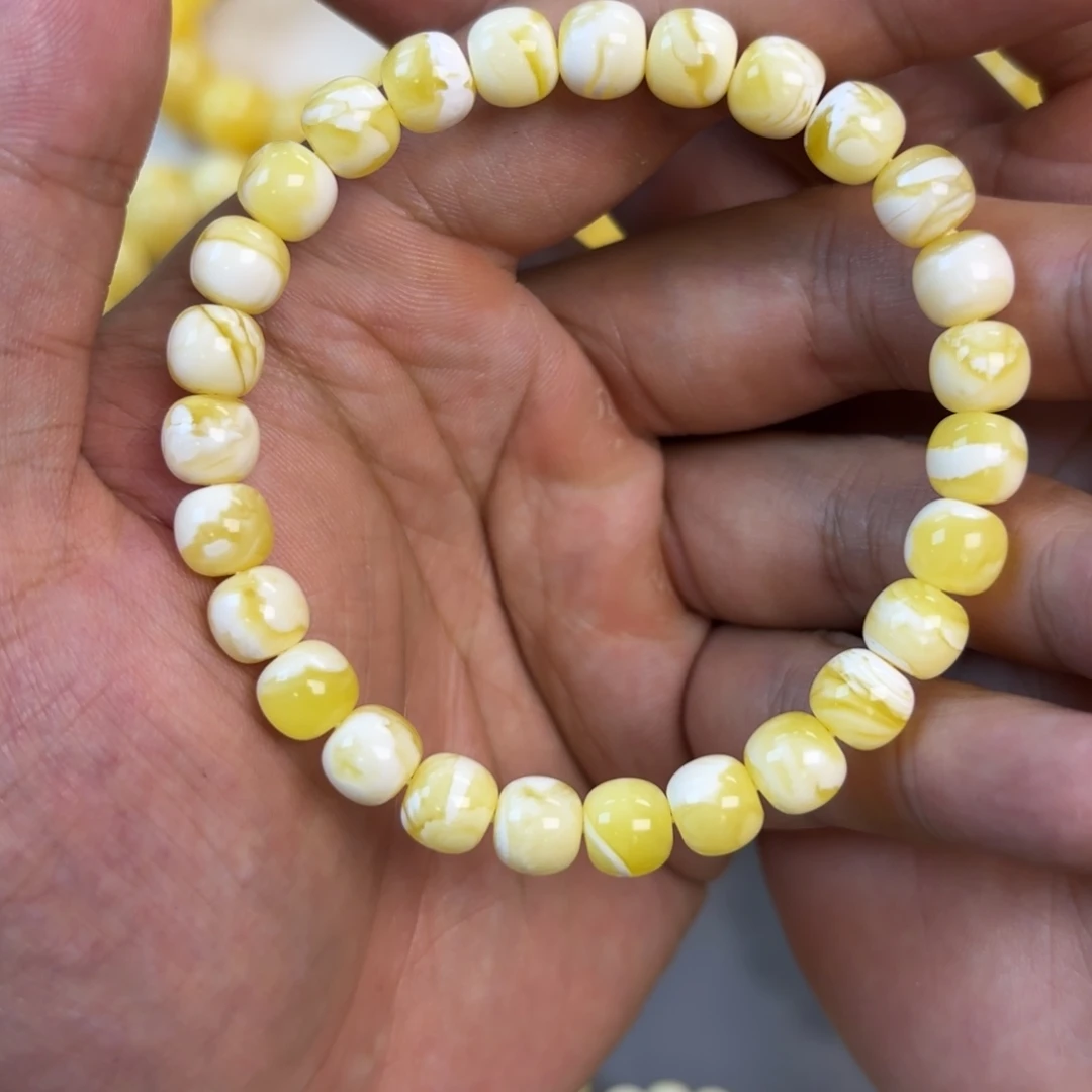 琥珀未镶嵌手链卡 8mm 金瓷白妖花