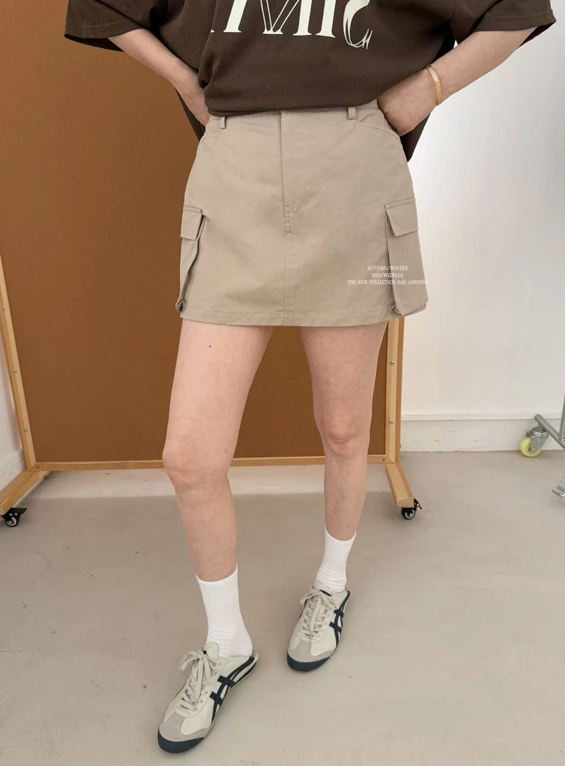 widelia通勤A字裙短裙半身裙7305纯色夏季工装口袋松紧腰包臂裙女