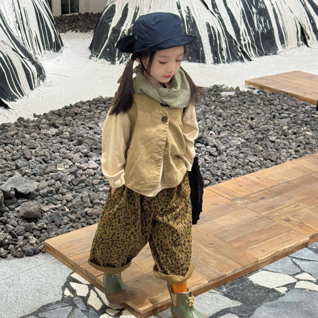 CoCoNut.韩国秋季儿童装韩版女童长裤子男童宝宝阔腿裤豹纹宽松潮