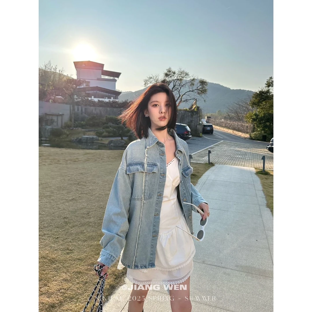 UKILAU【普吉岛】宽松设计感毛边浅蓝色牛仔外套【欧若风】