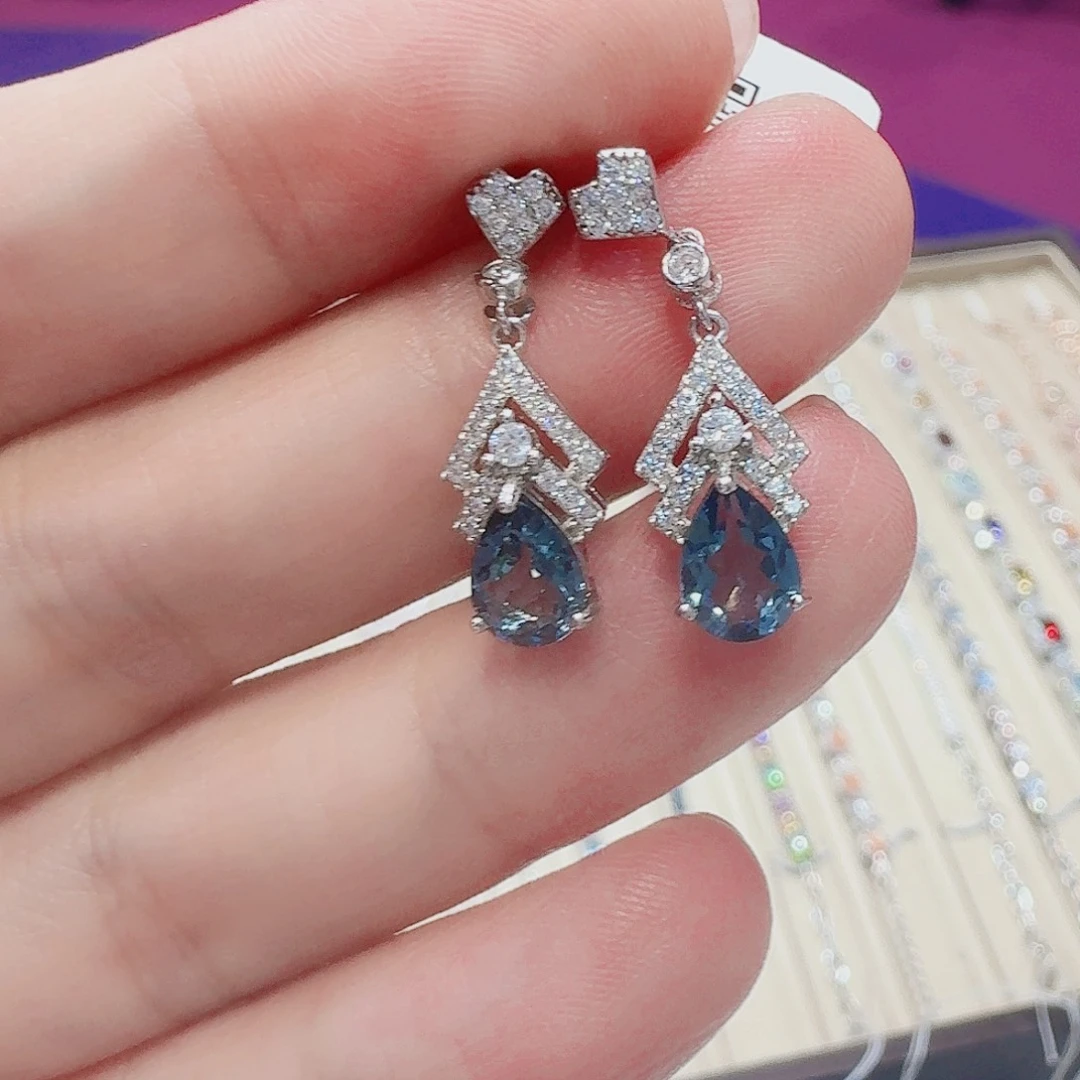 银S925镶嵌耳饰托帕石耳钉