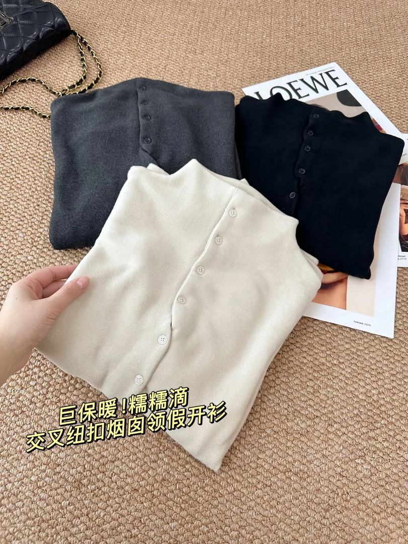 【烟囱领交叉扣】假开衫套头！慕斯绒加厚饭饭新款女装冬季时尚女
