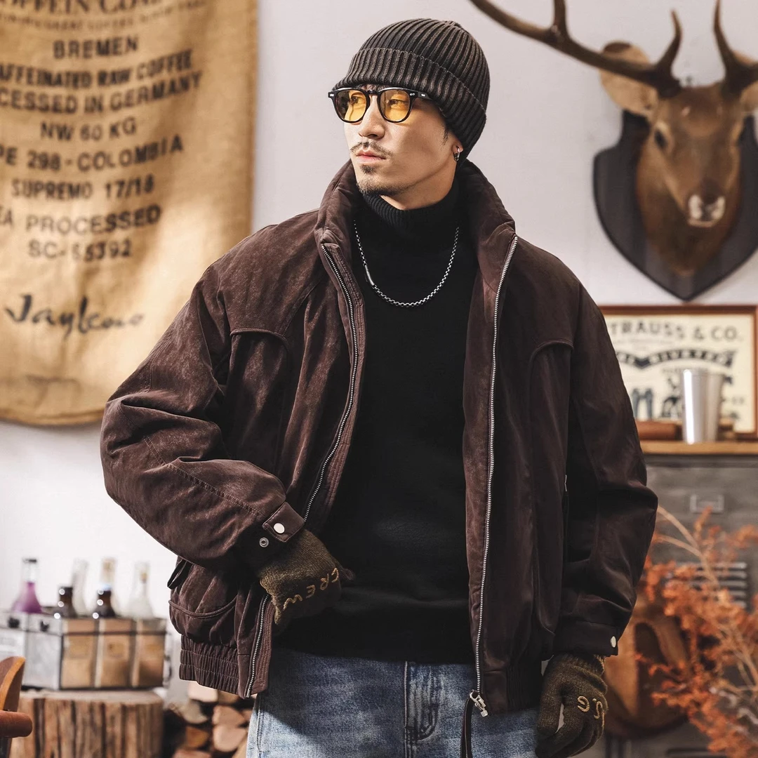 美式复古雾面绒感90%白鸭绒蓬松羽绒服男冬季保暖加厚工装外套男