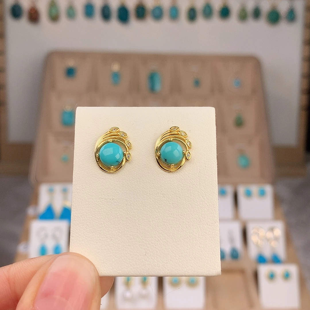 绿松石银S925镶嵌耳饰