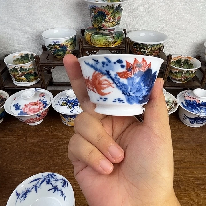 忠意堂釉下彩荷花鱼微瑕不退