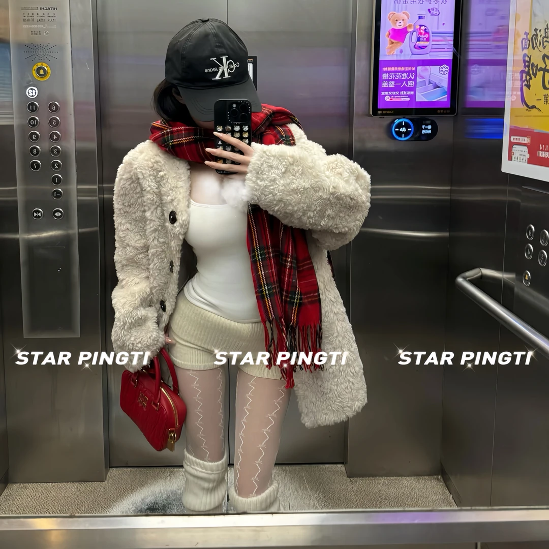 人造皮草 白色皮草女冬季气质名媛宽松保暖仿羊羔毛中长款毛外套