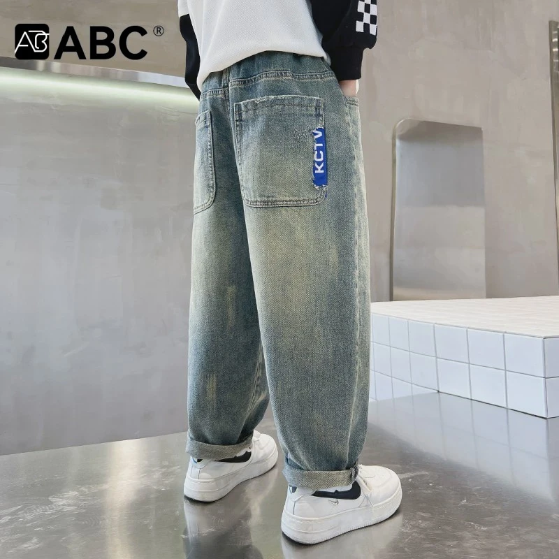 ABC男童牛仔裤子春秋款2025新款中大儿童秋装男孩休闲裤痞帅气时