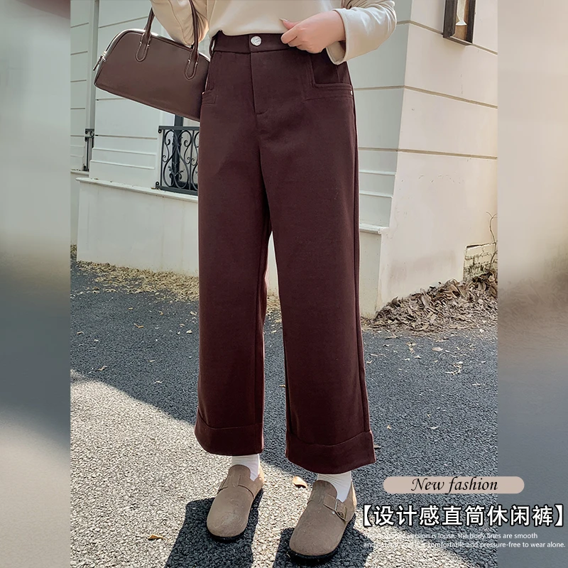 【霏主播专属】秋冬新款大码女装200斤胖mm设计感直筒休闲裤-8757